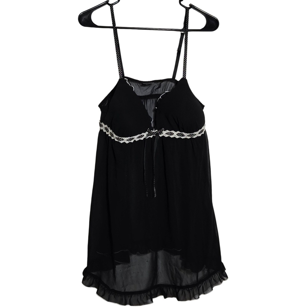 Black Sheer Babydoll Tank Top L Dark Romantic Y2K Fairy Grunge Witch Whimsigoth